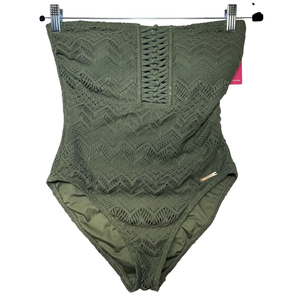 Vince‎ Camuto Crochet Strapless One Piece Swimsuit Safari Green V90734 Womens 8 - Picture 2 of 9